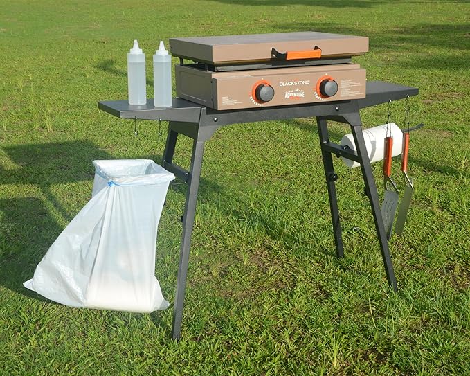 Upgraded Griddle Stand for Blackstone 22”/17”, Portable Blackstone Stand with Adjustable Legs, Side shelfs, Tool Hooks, Garbage Bag Holder & Paper Towel Holder, Grill Stand for Outdoor Cooking/Camping