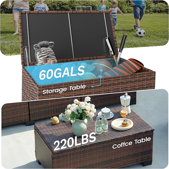 UDPATIO Patio Furniture Set, Wide Armrest Outdoor Furniture Set with 4" Non-Slip Cushions, Wicker Conversation Sofa with Ottomans and Waterprool Covers, for Backyard Porch, Navy