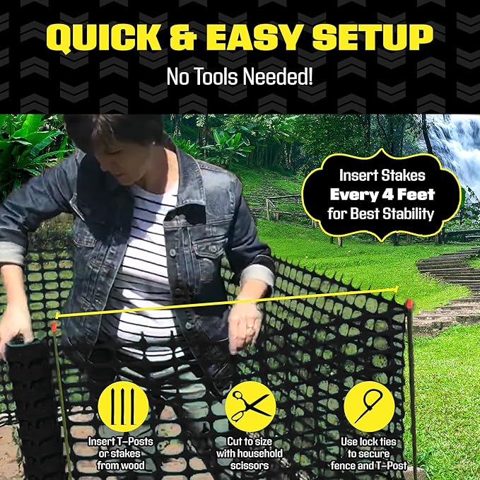BOEN 4' x 100' Black Temporary Fencing, Mesh Snow Fence, Plastic, Safety Garden Netting, Above Ground Barrier, for Deer, Kids, Swimming Pool, Silt, Lawn, Rabbits, Poultry, Dogs