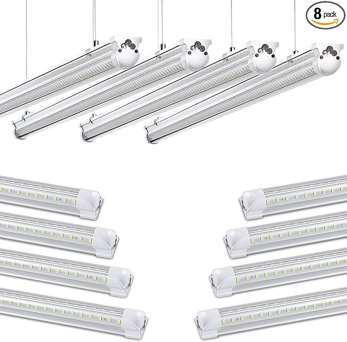 8Pack 4FT LED Shop Light Garage Lights,50W 5000K/Daylight White 7550LM,Hanging/Surface Mount,Plug and Play,Linkable LED Shop Lights,T8 4FT Tube Light for Warehouse Workshop Basement