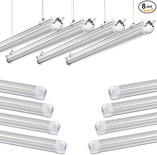 8Pack 4FT LED Shop Light Garage Lights,50W 5000K/Daylight White 7550LM,Hanging/Surface Mount,Plug and Play,Linkable LED Shop Lights,T8 4FT Tube Light for Warehouse Workshop Basement