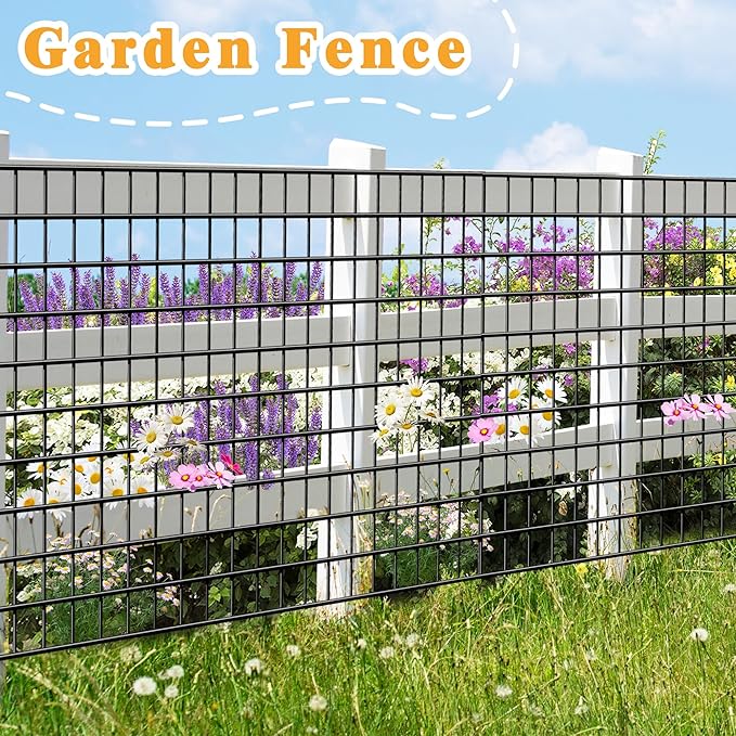 Black Metal Garden Fence, 60inch(H) x 50ft(L), 2 inch x 3 inch,14GA 2/3/4/5/6 Ft Tall Chicken Wire PVC Coated Welded Wire Mesh Roll for Dogs Border Yard Vegetable Plant Protection Poultry Netting