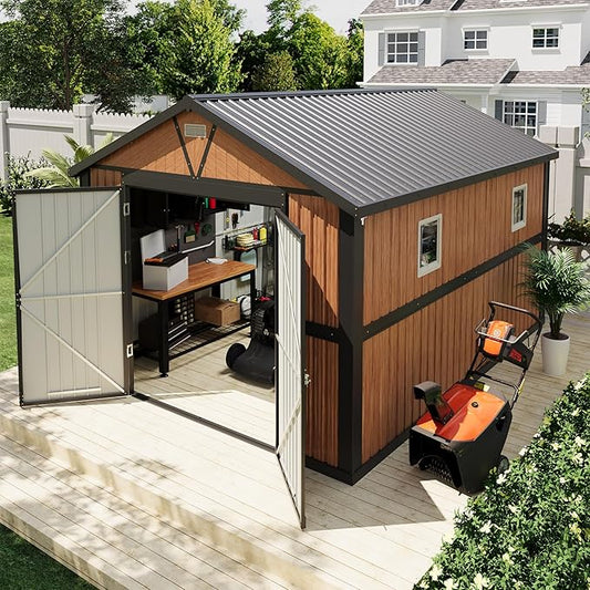 Outdoor Storage Shed, 10x12 FT Garden Metal Shed with Lockable Doors & Window, Extra Large Tool Shed for Backyard, Patio & Lawn