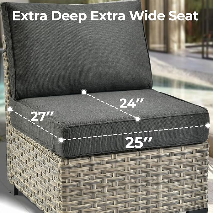 HOOOWOOO Outdoor Sectional Patio Furniture Set with Fire Pit Table,10 Pieces Wicker Conversation Sets L Shaped Couch,Extra Deep Out Door Sofa Outside Furniture with Swivel Chairs,Black
