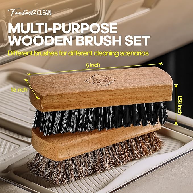 Fantasticlean 9PC Car Detailing Kit，Boars Hair Brush，Horse Hair Bristle，Suede-Coral Cloth，Car Dust Brush，Microfiber Towel & Applicator，Scratch-Free & Ultra-Soft for Leather, Seats & Interior Cleaning