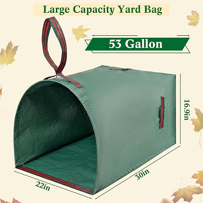 2 Pack 53 Gallon Reusable Yard Waste Bags, Multiple Handles Dustpuan-Type Lawn and Leaf Bags, Clollapsible Leaves Collector Garden Bag for Debris, Grass, Clippings, Branches, Lawn Trash