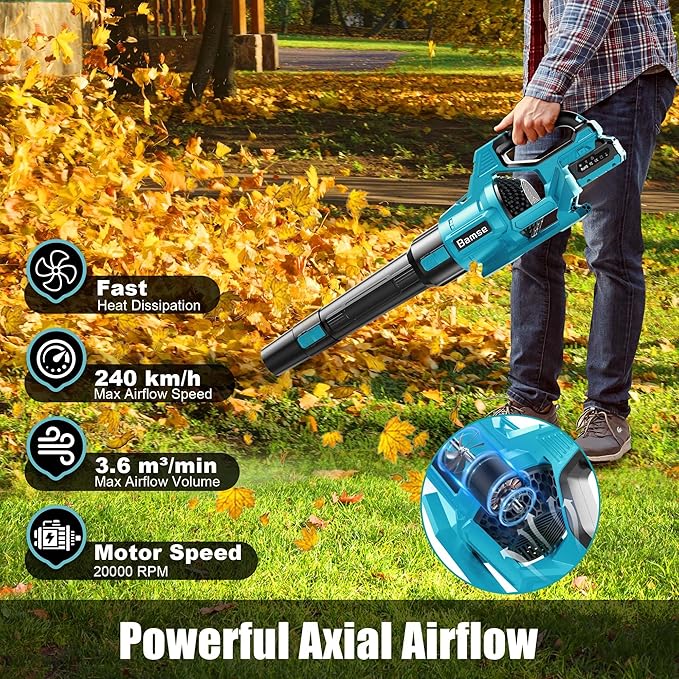 Leaf Blower Cordless 21V, Battery Leaf Blower with 2 x 4.0Ah Batteries and Charger, 3 Speed Modes, Handheld Cordless Blower for Lawn Care, Blowing Leaves, Small Gravel, Blue