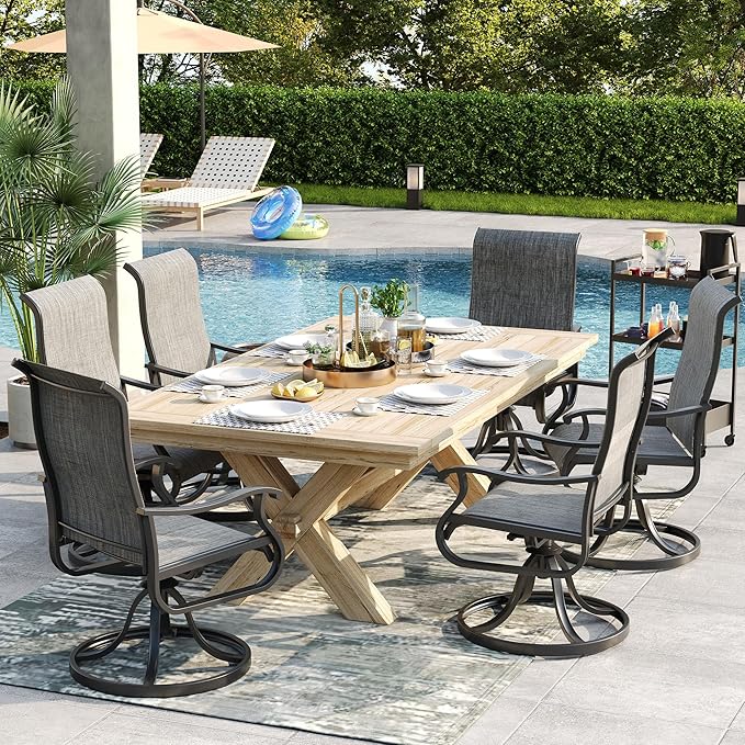Patio Swivel Chairs Set of 4, Outdoor Dining Chairs with High Back, All-Weather Swivel Rocker Chair for Lawn, Porch or Garden (Dark Grey)