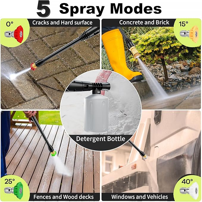 2025Upgraded Pressure Washer 4500PSI with 4 Quick Connect Nozzles,Inlet Hose & Filter, Foam Cannon for Cars/Fences/Driveways/Patios/Home Cleaning,Red