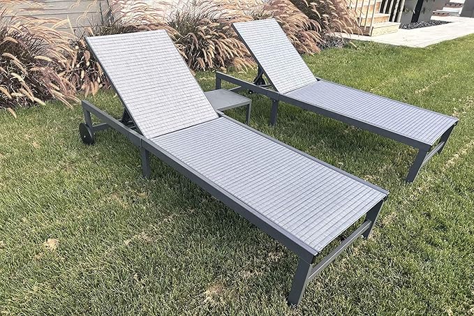 PURPLE LEAF Outdoor Chaise Lounge Chairs Set Adjustable Recliner Chair with Wheels and Table for Poolside Beach Patio Aluminum Reclining Sunbathing Lounger Mixed Grey