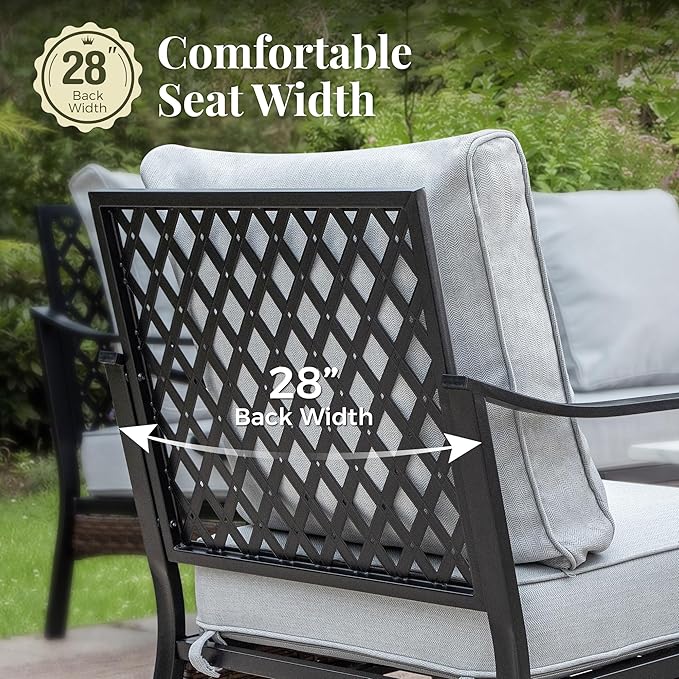 Outdoor Patio Rocking Sofa Chairs Set of 2 Steel Frame Porch Furniture with Deep Seating and 5.75" Cushions for Lawn Backyard Deck, Light Grey