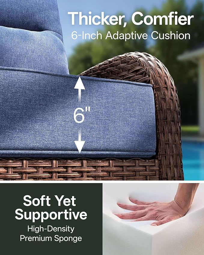 3-Piece Patio Furniture Set with 6-Inch Thick Cushions, High Back Outdoor Arm Chairs and Table, All-Weather Conversation Set for Porch, Deck, Balcony, Yard in Blue