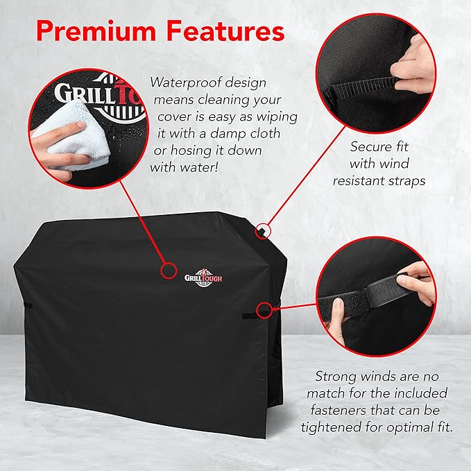 Heavy Duty BBQ Grill Cover for Outdoor Grill, 72 Inch – Waterproof, Weather Resistant, UV & Fade Resistant with Adjustable Straps – Gas Grill Cover for Weber, Genesis, Charbroil, etc. Black