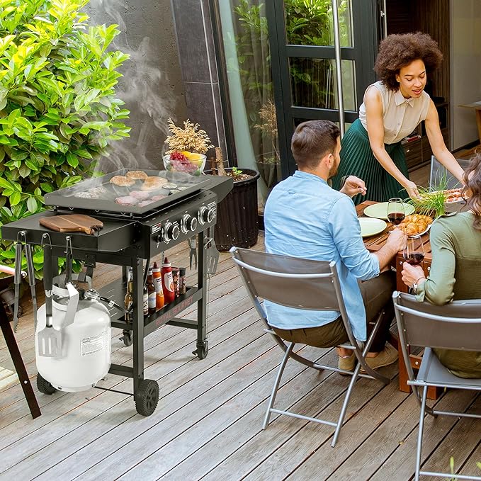 Royal Gourmet GB3000H 3 Burner Propane Gas Griddle with Foldable Side Tables, 28-Inch Flat Top Grill with 492 Sq. In. Cooking Area for Backyard and Tailgating, Black