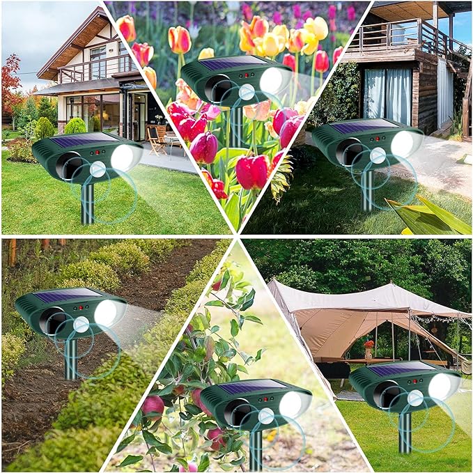 2025 Solar Ultrasonic Animal Repeller Outdoor Cat Repellent Deer Repellent Devices Waterproof with Motion Detection Rabbit Raccoon Dog Squirrel Skunk Coyote Deterrent for Yard Garden Animal Repellent