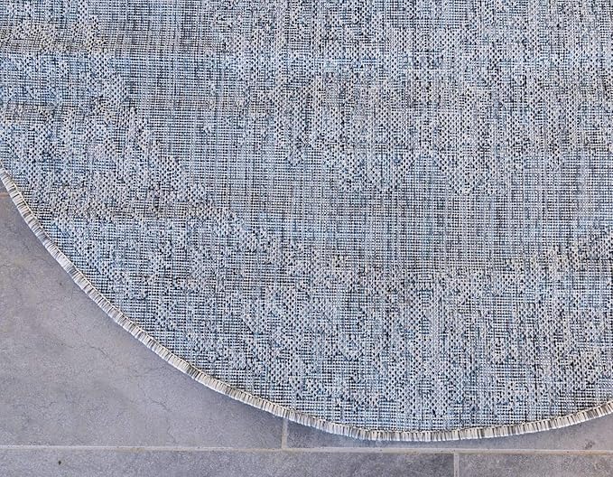 Unique Loom Outdoor Traditional Collection Area Rug - Timeworn (5' 3" Round, Blue/ Gray)