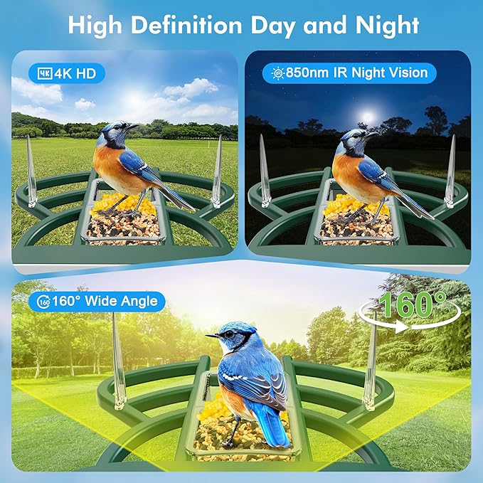 Smart Bird Feeder with Camera Solar Powered, 4K HD Live Video Bird House, AI Identifies,App Control,Instant Arrival Alert,Auto Capture,Motion Detection,IP65 Waterproof
