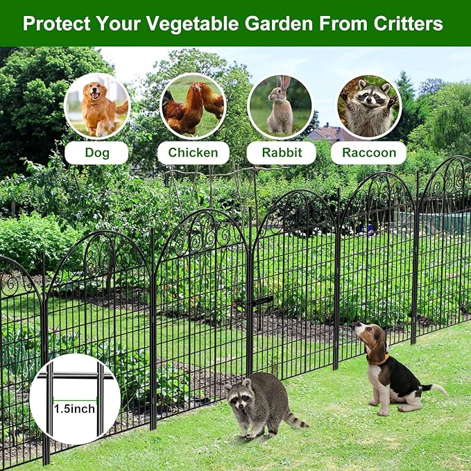 10 Panels Garden Fence with Gate for Yard, 40 in(H) X 24ft(L) No Dig Dogs Decorative Fence Outdoor Animal Barrier Fencing, Rustproof Metal Wire Patio Temporary Fences for Dogs Rabbits