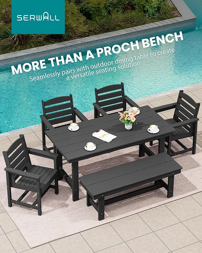 SERWALL 2-Person Outdoor Bench Backless, HDPE Outdoor Benches Weatherproof, 700 Lbs Weight Capacity, Poly Lumber Patio Furniture for Garden, Porch and Park, Black