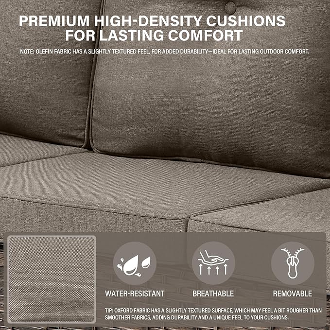 Belord Outdoor Furniture Set - 6 Pieces Patio Conversation Sectional Sofa Set with Swivel Rocker Outdoor Chairs Set of 2 and Wicker Coffee Table for Deck Backyard Sunroom Brown