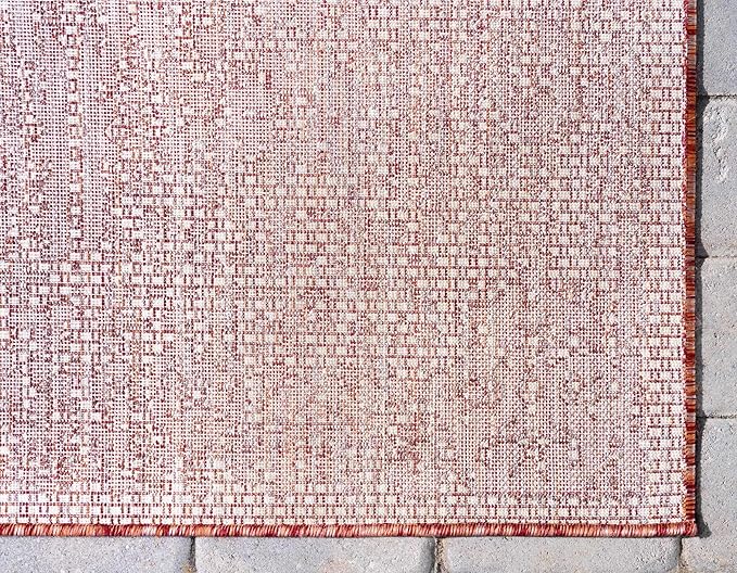 Unique Loom Outdoor Traditional Collection Area Rug - Timeworn (7' 1" x 10' Rectangle, Rust Red/ Gray)