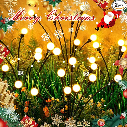 Solar Lights Outdoor(2 Pack-16 LEDs), ASMAD Solar Garden Lights, Outdoor Decorations, Firefly Light for Patio Decor, Big Bulb, Unique Gifts for Women, Gifts for Grandma