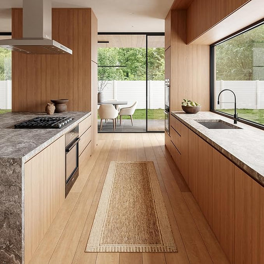 nuLOOM 2x8 Outdoor/Indoor Asha Area Rug, Light Brown, Casual Design With Striped Border, Stain Resistant, Highly Durable, For Patio, Balcony, Bedroom, Living Room, Dining Room, Bathroom