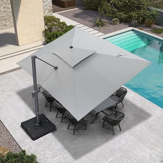 PURPLE LEAF 10' X 13' Double Top Cantilever Patio Umbrella Deluxe Large Outdoor Umbrella Rectangle Offset Umbrella with Fade Resistance for Garden Deck Pool Patio, Pebble Grey