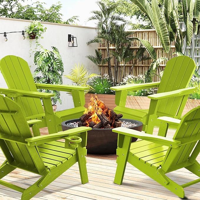 LOUNZY Folding Adirondack Chair Set of 4, Lime