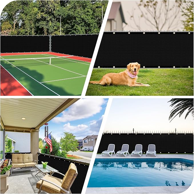 iCover 5x50ft Privacy Screen Fence, Outdoor Fencing Panels, Garden Windscreen Mesh Shade Sail Net Barrier, Include Reinforced Bindings and Brass Grommets Cable Zip Ties, Black