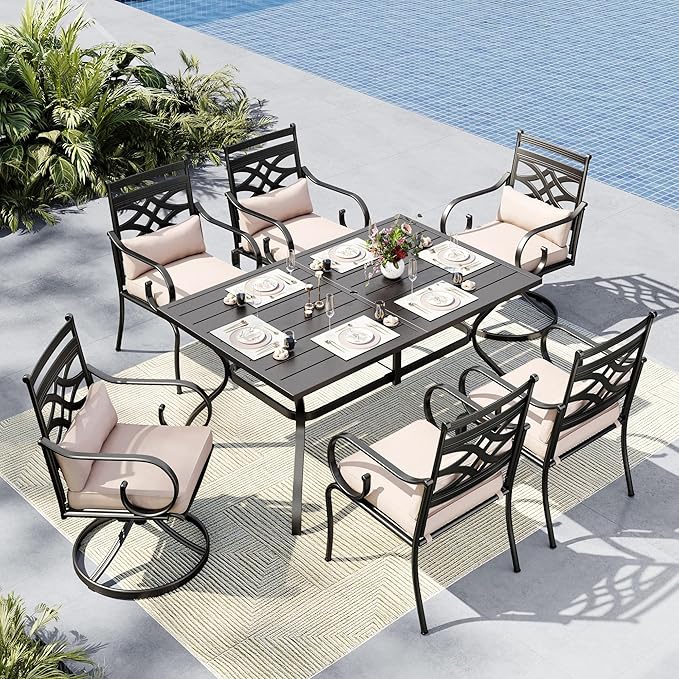 MFSTUDIO Patio Table and Chairs Set of 6, Patio Dining Sets for 6 with Umbrella Hole, Patio Furniture Set Outdoor Dining Set for Deck Backyard Garden