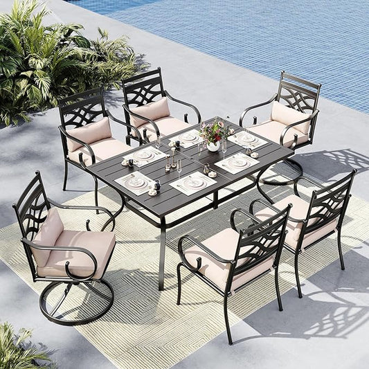 MFSTUDIO Patio Table and Chairs Set of 6, Patio Dining Sets for 6 with Umbrella Hole, Patio Furniture Set Outdoor Dining Set for Deck Backyard Garden