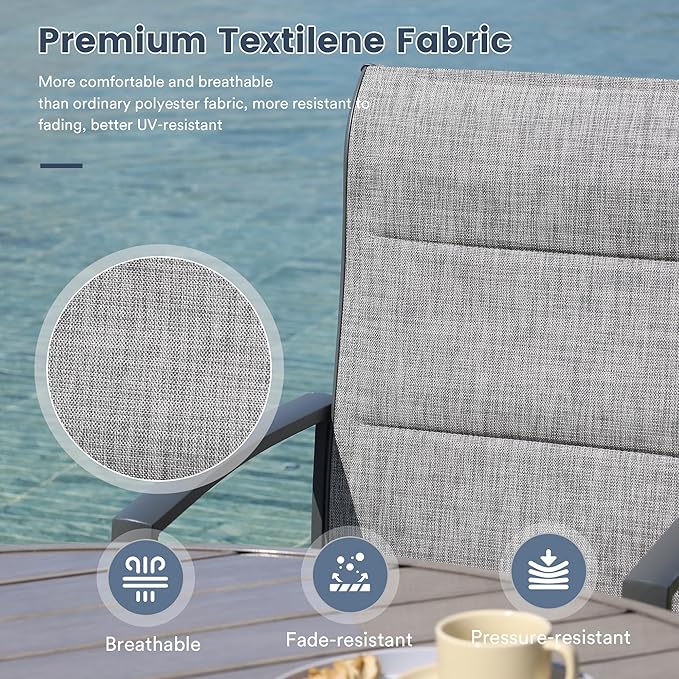 VICLLAX 7 Pieces Patio Dining Set for 6-Outdoor Furniture Includes 53" Round Outdoor Table and Swivel Padded Chairs, Grey Tabletop and Grey Fabric