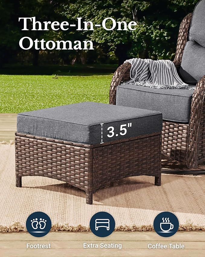 HILLGA Luxury Patio Furniture Set with 6-inch Thick Cushion, Outdoor Couch and High Back Swivel Rocker Patio Chairs, 10PCS Wicker Conversation Set for Deck Yard and Poolside, Dark Grey (V2)