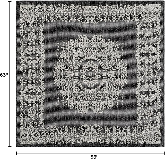 Unique Loom Outdoor Traditional Collection Area Rug - Timeworn (5' 3" Square Charcoal Gray/Gray)