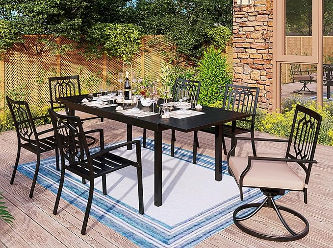 MFSTUDIO Patio Table and Chairs Set of 6, Patio Dining Set for 6 with Expandable Table, Metal Outdoor Dining Set for for Deck Backyard Poolside Garden
