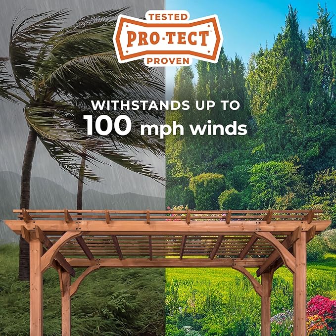 Backyard Discovery Beaumont 14' x 12' Traditional Cedar Wood Pergola Kit with Trellis Roof, All-Season Durability, High-Wind Rating, PowerPort, Shade for Outdoor Patio, Deck, Garden, and Entertaining