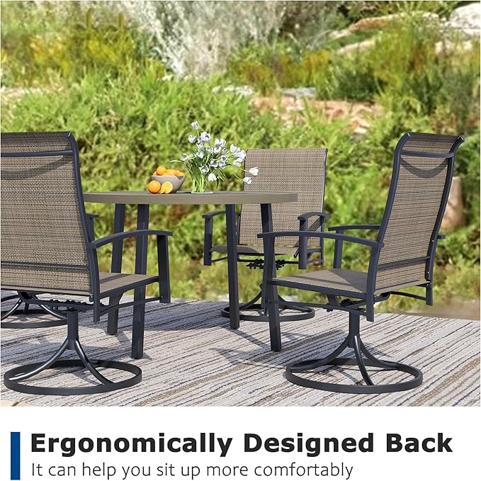 Patio Swivel Chairs Set of 8, Outdoor Swivel Chairs with Armrest, High Back Patio Chair with Metal Frame, All-Weather Outdoor Dining Chair for Deck, Porch and Lawn, Mocha