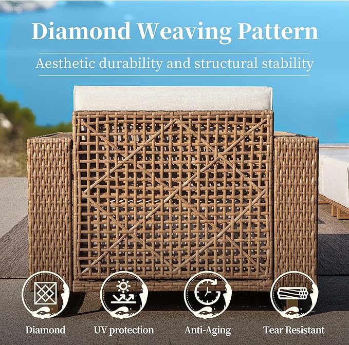 L Shaped Patio Couch,Outdoor Rattan Wicker Patio Furniture with 10''Ultra-Thick Cushions,All Weather Patio Sectional Set for Lawn Garden Backyard,Beige