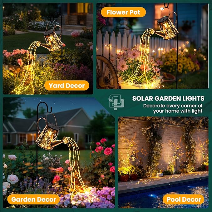 Solar Lights Outdoor Decor, Perfect Gardening for Mom Women Grandma, Thoughtful Birthday Present, Hanging Lanterns Watering Can Lights for Garden, Yard, Porch, Patio Backyard Decoration