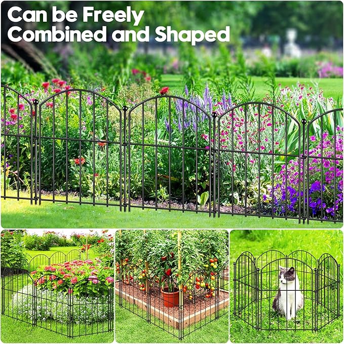 Decorative Garden Fence 17in (H) x40ft (L), Arched Rustproof Metal No Dig Fence for Dogs & Rabbit, Ornamental Animal Barrier for Flower Beds, Border Panels Fencing for Yard & Patio Outdoor Decor