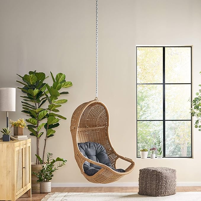 Christopher Knight Home Orville Outdoor Hanging Chair, Dark Gray + Light Brown