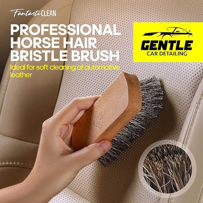 Fantasticlean 9PC Car Detailing Kit，Boars Hair Brush，Horse Hair Bristle，Suede-Coral Cloth，Car Dust Brush，Microfiber Towel & Applicator，Scratch-Free & Ultra-Soft for Leather, Seats & Interior Cleaning