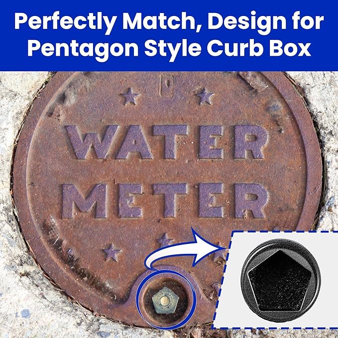Enhon Curb Box Wrench for Pentagon Curb Boxes, Water Meter Wrench for Penta Socket, T Handle Penta Tool, Water Valve Shut Off Tool(2 Pack,Black)