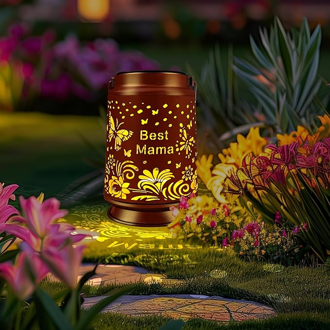 KY&BOSAM Solar Butterfly Mama Lanterns Outdoor Waterproof,LED 300 Lumens Metal Hanging Outside Lantern Lights Decorative for Yard Backyard Porch Garden Decorations Birthday Gifts for Women Mom Grandma