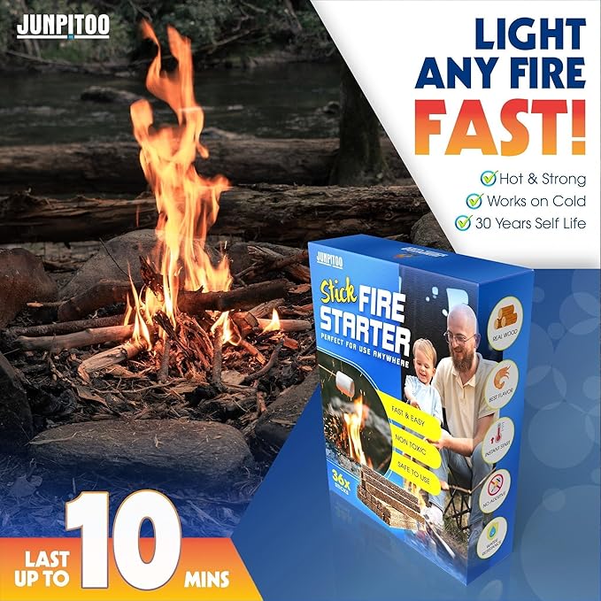 Fire Starters Sticks Natural Pine Fire Starters for Campfires Fireplace Grill Wood Pellet Stove Chimney Fire Pit BBQ Smoker W/10 Min Burning Time Waterproof.