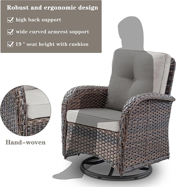 Belord Small Conversation Sets Patio Funiture - 5 Piece Outdoor Swivel Rocker Wicker Furniture Sets with Ottomans Side Table Perfect for Patio Deck Backyard, Brown Wicker Beige Cushion