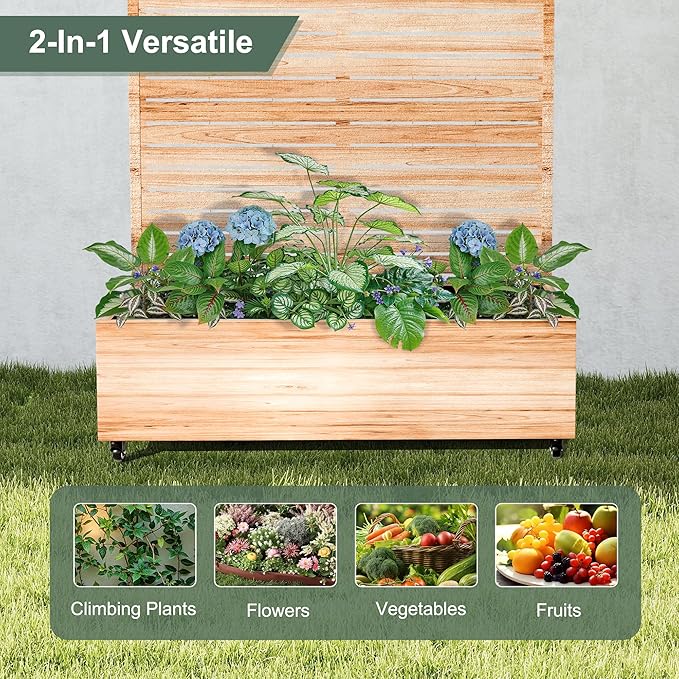 Metal Planter Box with Trellis for Climbing Plants, Privacy Planter with Trellis, Standing Planters Boxes with Privacy Screen, Drainage Holes (47" L, Arch White Wood Grain)