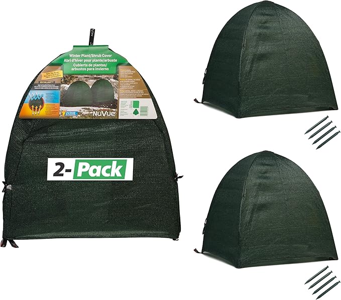 NuVue Products 22250 Winter Snow and Ice Covers for Plants, Shrubs, and Small Trees, Winter Shrub Covers for Snow and Freeze Protection, Pack of 2, Green, 22" x 22" x 22"