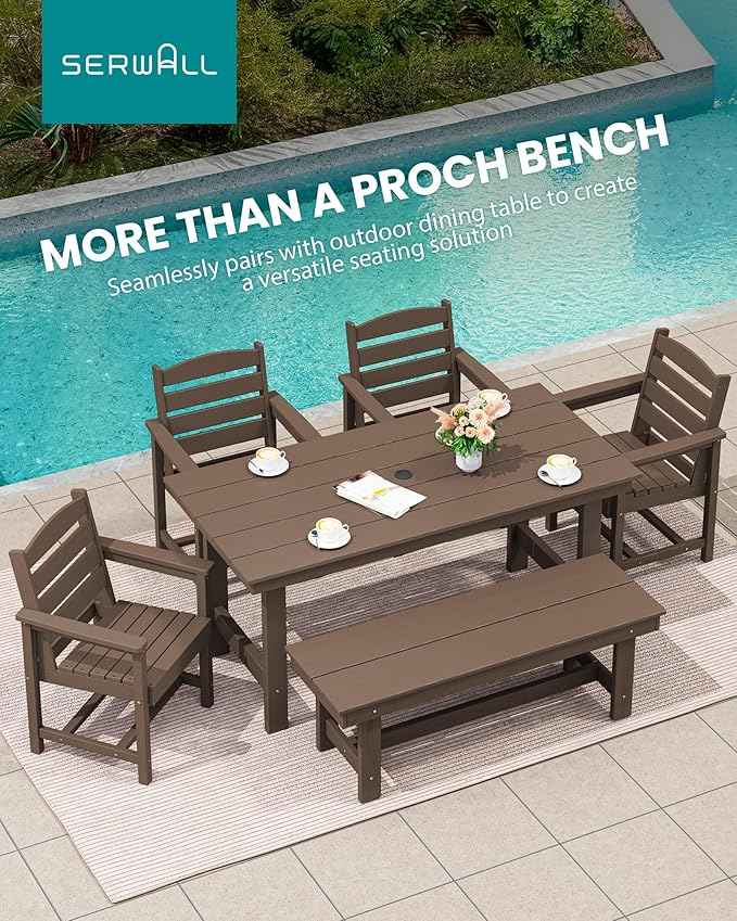 SERWALL 2-Person Outdoor Bench Backless, HDPE Outdoor Benches Weatherproof, 700 Lbs Weight Capacity, Poly Lumber Patio Furniture for Garden, Porch and Park, Coffee, 2 Pack
